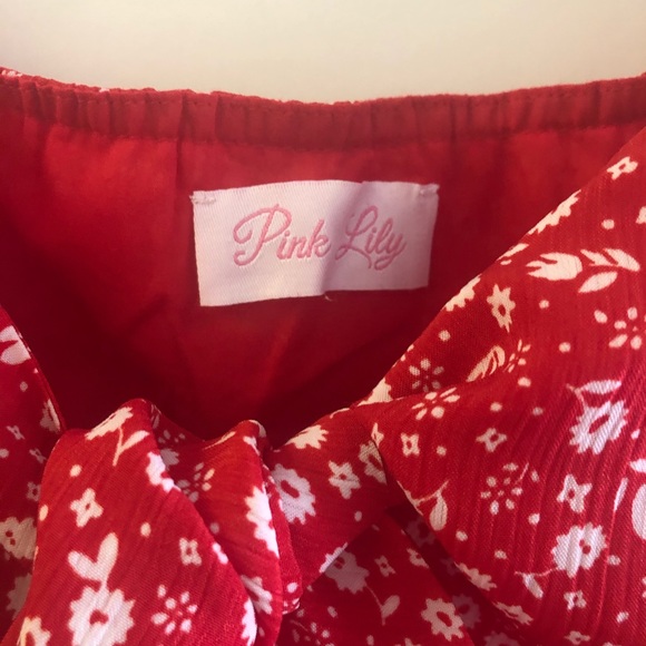 Pink Lily red and white floral tie front dress - Picture 4 of 4